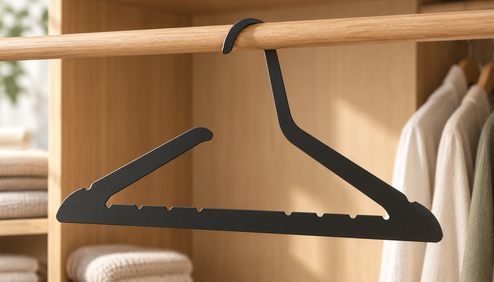 Toga hanger in a warm oak wardrobe